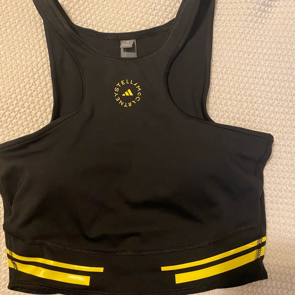 Stella McCartney for Adidas Sports Bra/Crop top Sz Small. Black/Yellow.
